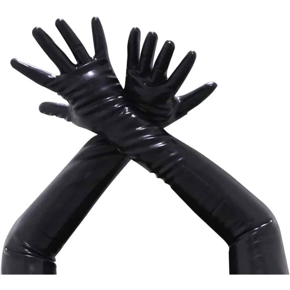 Latex Rubber Black Long Gloves Plus Size Club Outfit Accessory Women